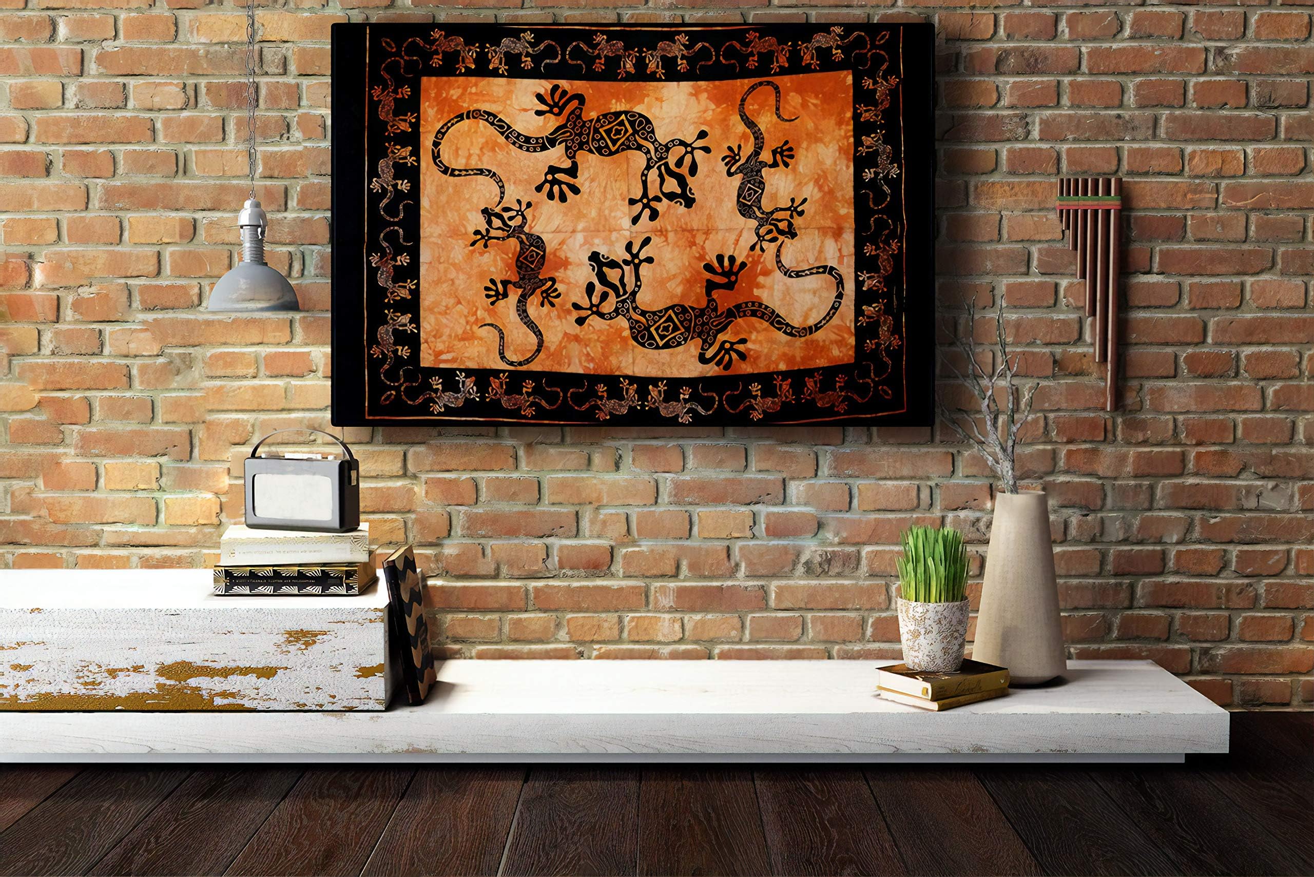 Cotton Wall Art | Boho Bedroom Décor | Mandala Wall Hanging Tapestrys for Weeding Decoration | Home Décor Indian Psychedelic Celestial Tapestry 42 x 30 Inches (Orange Chipkali)