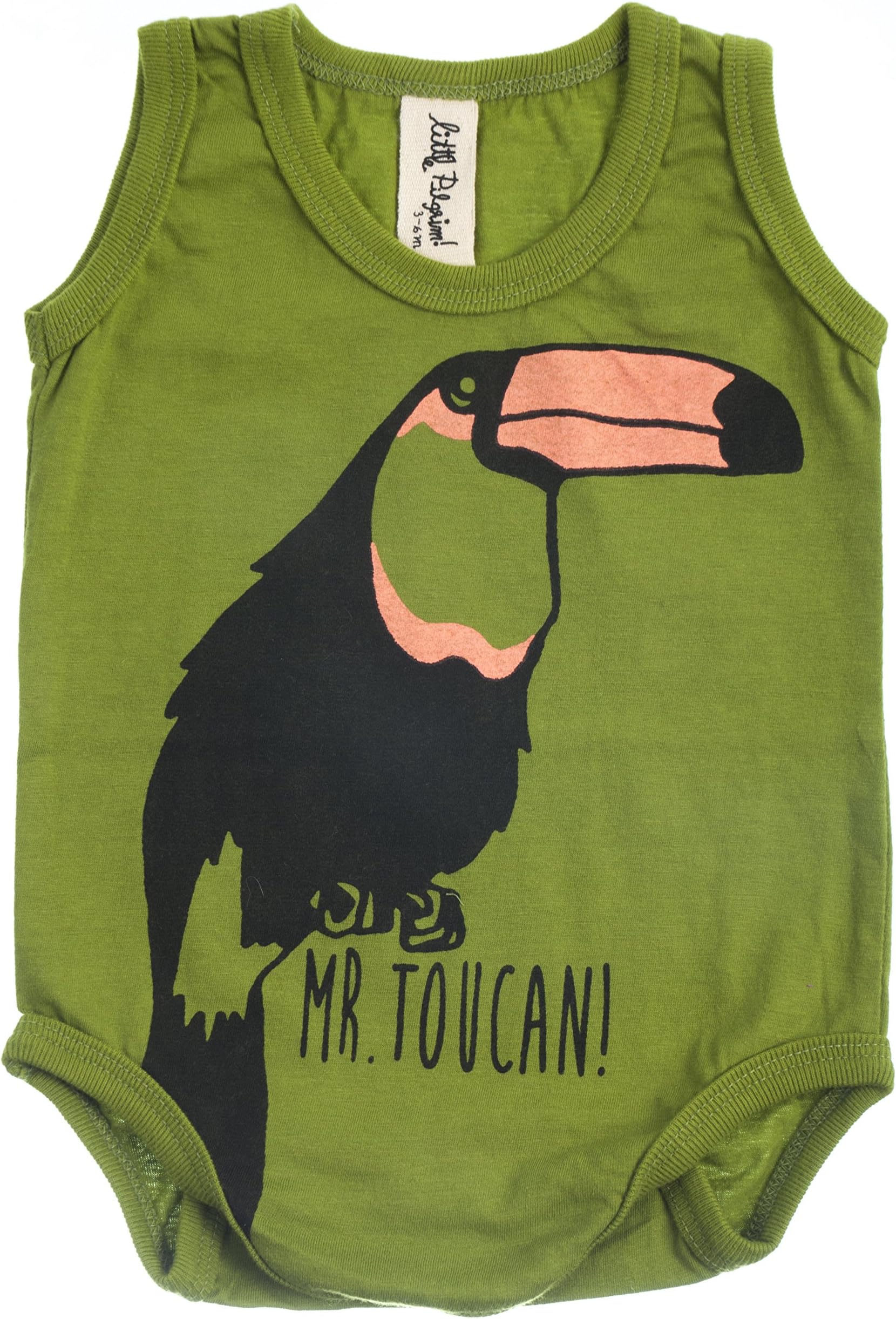 Baby Onesie - Green - Mr. Toucan Sleeveless Onesie - Super Soft%100 Organic Cotton (6-12 M)