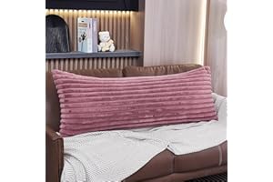 WERDIM Dusty Rose Striped Body Pillow Cover 21x54 Long Body Pillow Case, Plush Fluffy Faux Fur Body Pillowcase Cover with Zipper, Soft Rectangular Pillow Cover for Pregnant Women Side Sleeper