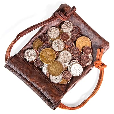 The Dragon's Hoard: 60 Real Metal Fantasy Coins with Leather Pouch | Board Game Accessory for Tabletop RPG Role-Play Strategy Games | Bronze, Silver, and Gold Colored Coins