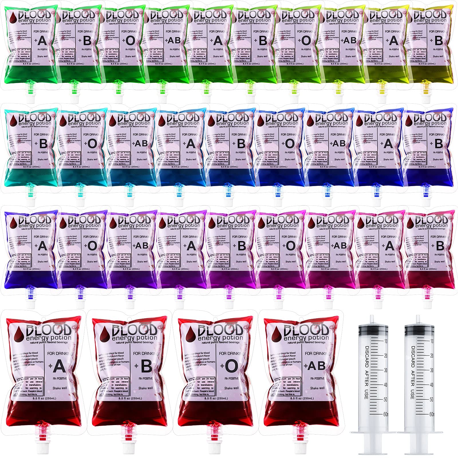 Nuenen 60 Pcs Blood Bags for Drinks, 8.5 oz Anti-Leak Bags with Cap Ghost-Themed Party Drink Pouches, Reusable for April Fools' Day & Nurse Graduation Party