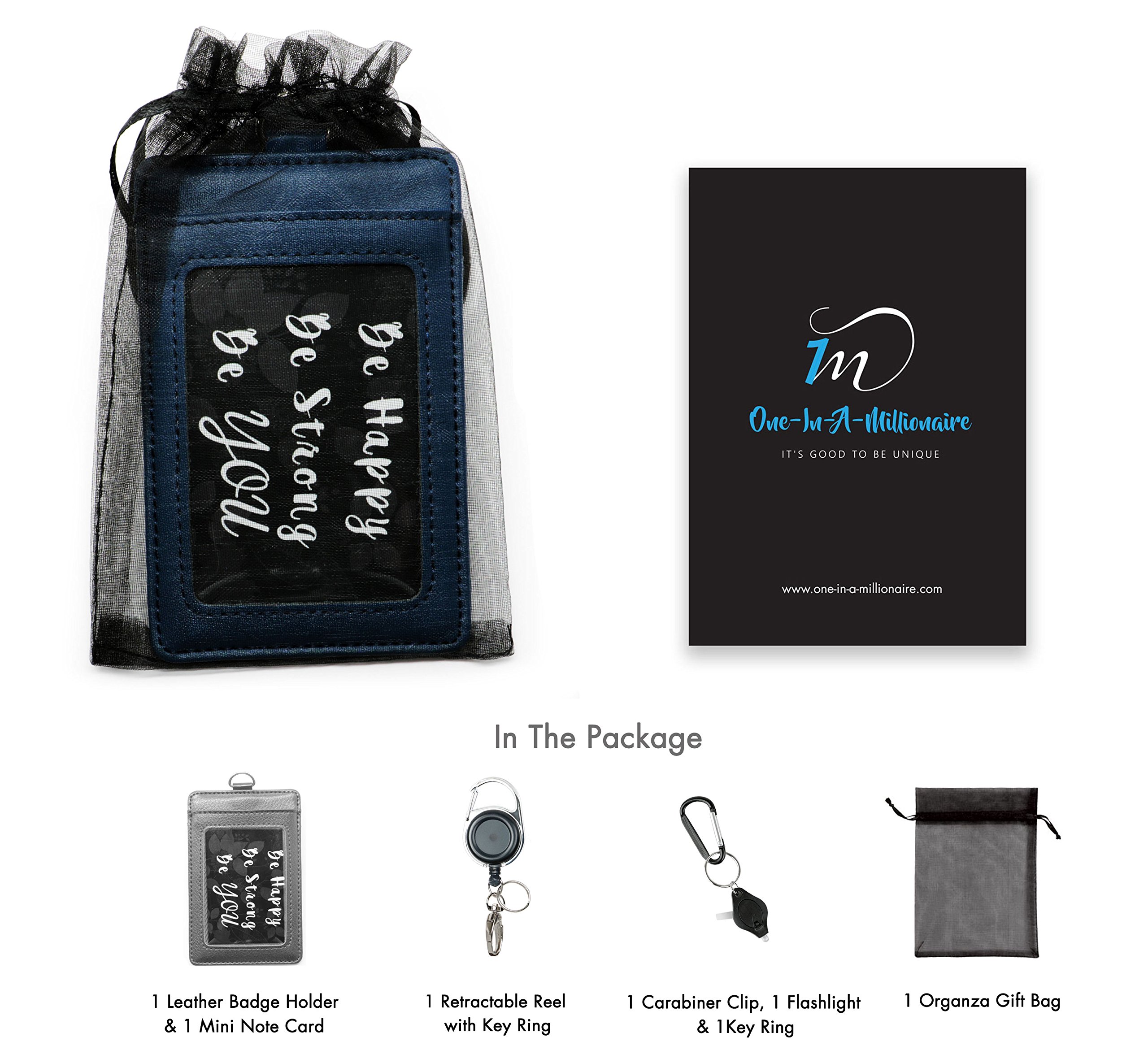 Genuine Leather ID Badge Holder Wallet with Heavy Duty Carabiner