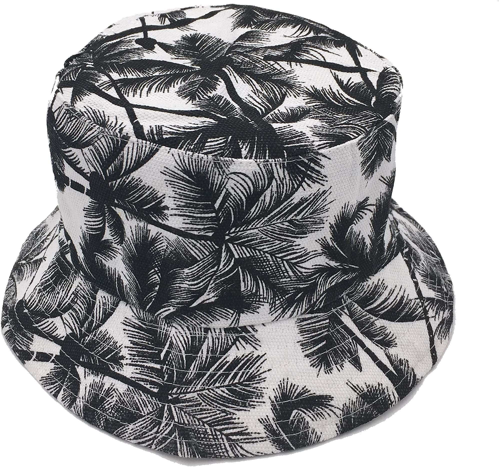 LWBTOSEE Bucket Hats Dual-use Flat Top Fisherman Hat with Coconut Tree Pattern