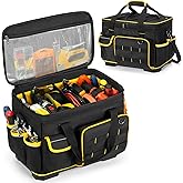 Marscamd 16-inch Tool Bag with Hard Bottom and a Detachable Divider, Heavy Duty Tool Tote with Multiple Pockets, Black