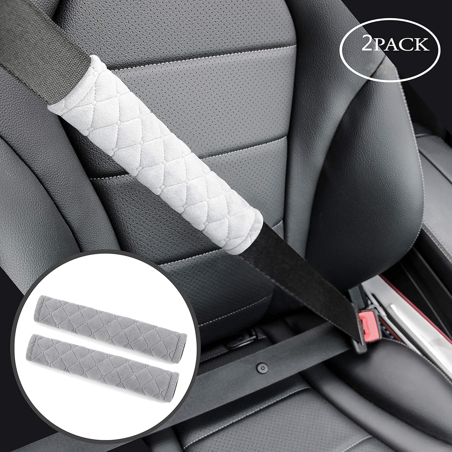 Car Seat Belt Cushions Shoulder Pad Soft Two Packs for All Car Owners for a More Comfortable Driving (Grey): Automotive