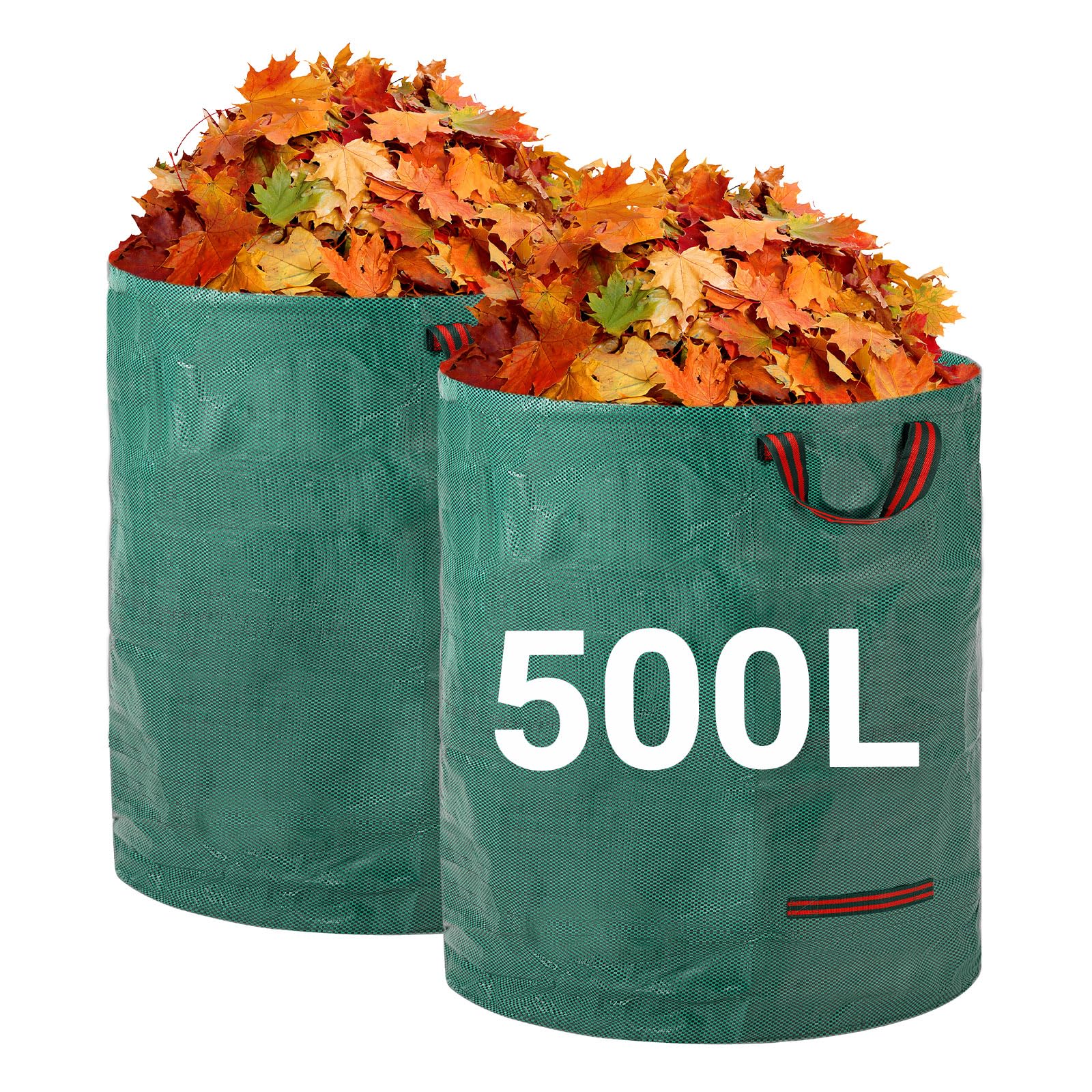 Velway Heavy-duty Garden Waste Bags - 500L x 2Pack Reusable Garden Sacks with Handles - Industrial Fabric for Leaves Trash Debris - Waterproof Garden Rubbish Bags