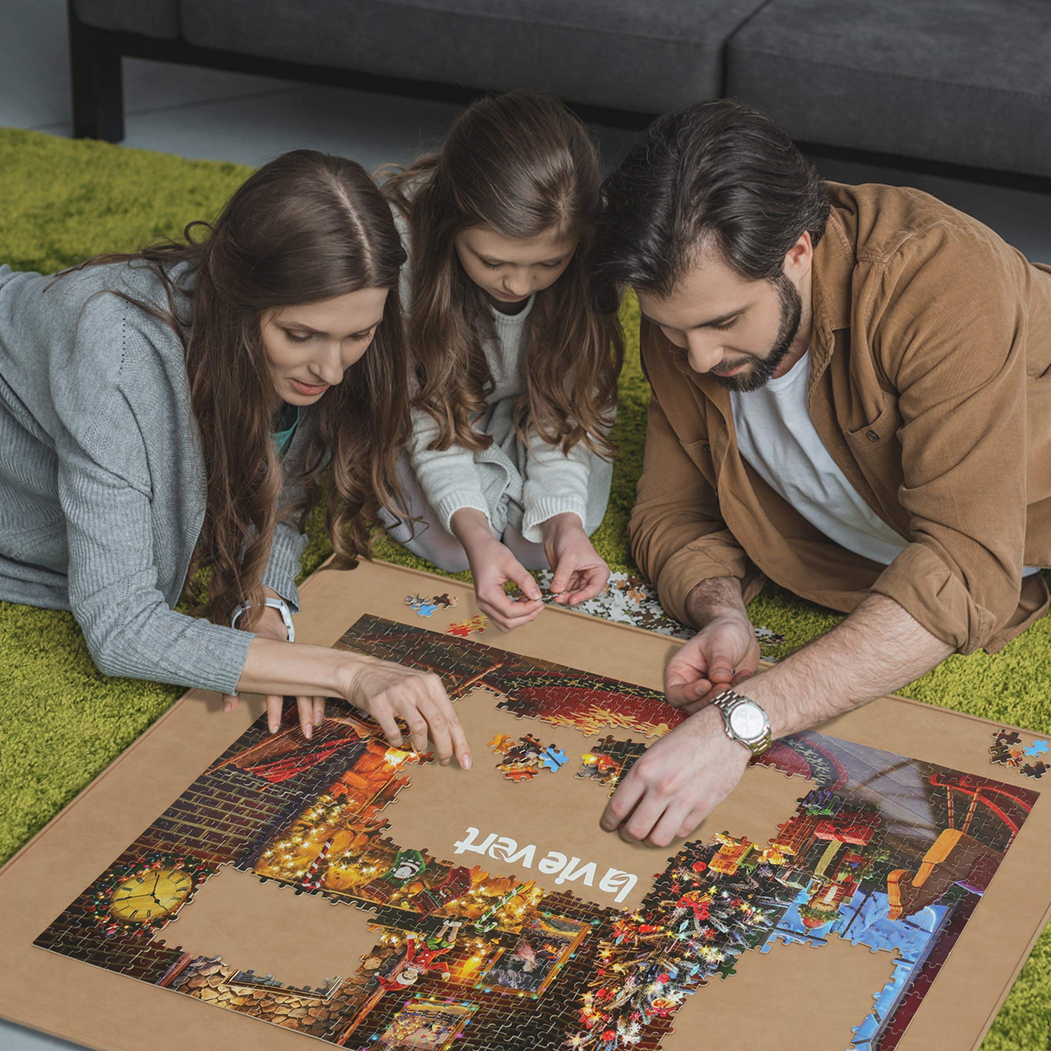 Lavievert Wooden Jigsaw Puzzle Board, Lightweight & Portable Puzzle Plateau Storage Saver with Non-Slip Surface for Games Up to 1500 Pieces - Khaki