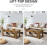 Yaheetech Lift Up Coffee Table Rustic Brown 120x60 cm with Hidden Drawer view 3