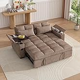 KEIKI 65" 3-in-1 Pull-Out Sofa Bed, Compact Convertible Sleeper Couch with Rotating Side Table, USB Charging Ports, Storage Armrests &amp; Adjustable Comfort for Guests &amp; Small Living Rooms