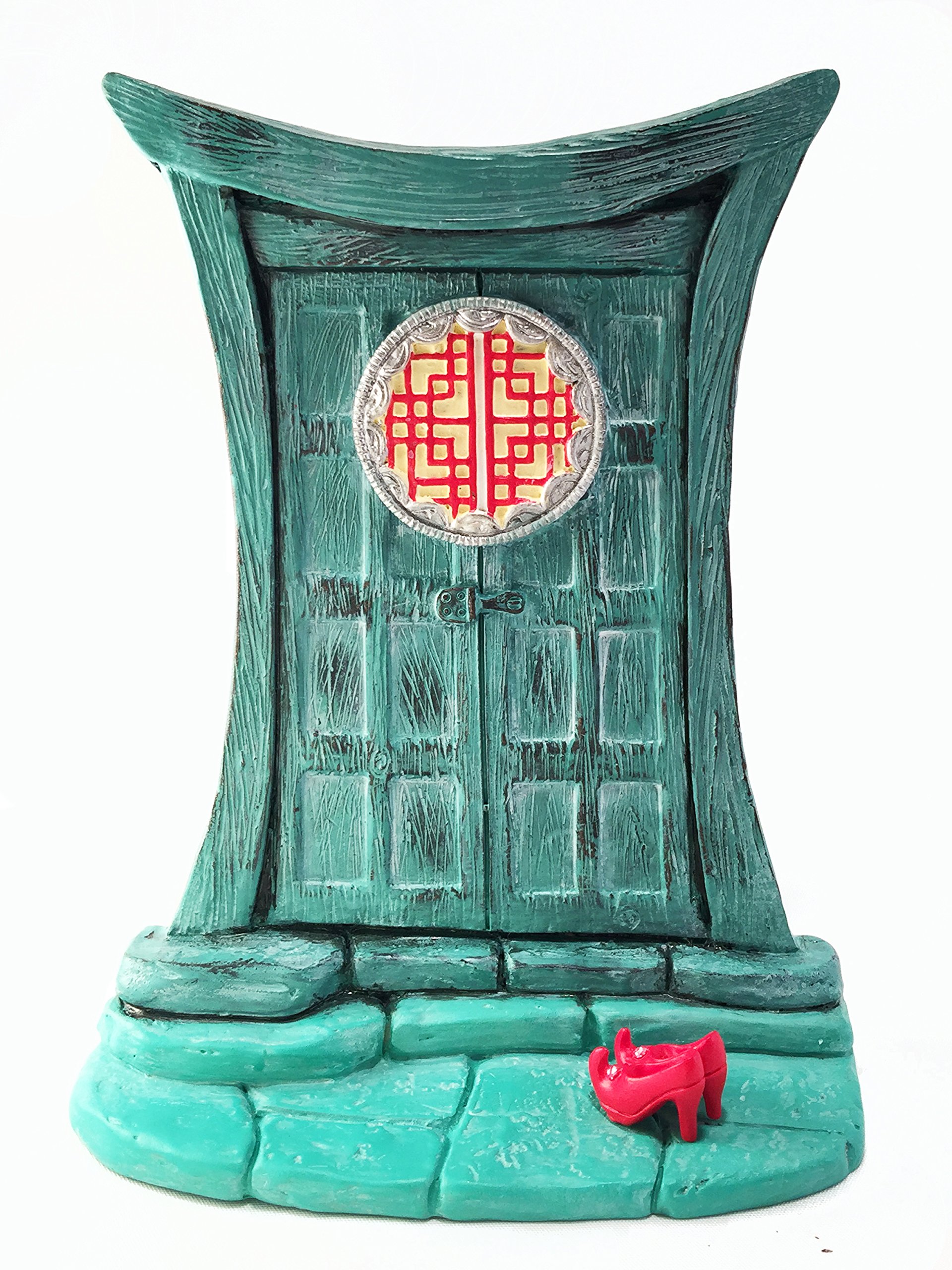 GlitZGlam Miniature Zen Fairy Door - Turquoise Asian-Style with Removable Red Fairy Shoes
