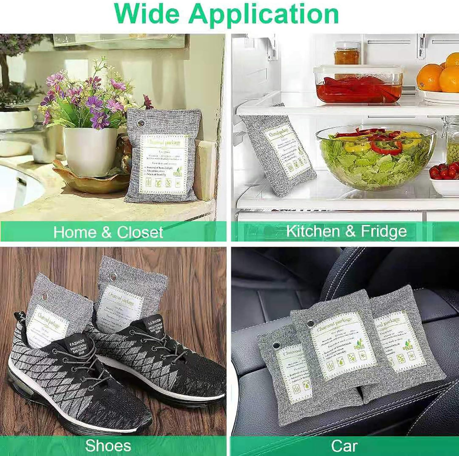 WGCC Activated Bamboo Charcoal Air Purifying Bags, [8 Pack 200g Each] Odor eliminator Odor Absorber Natural Fresh Bags - Kid & Pet Friendly Air Fresheners for Home, Car, Closet, Pets and Basement: Kitchen & Dining