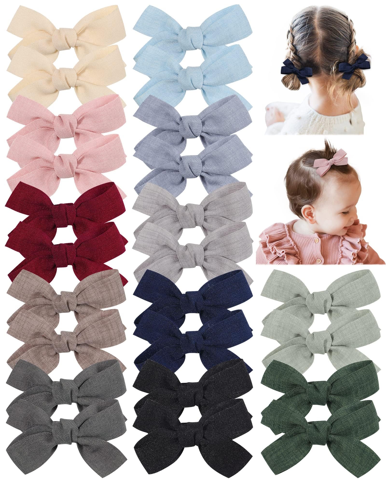 Photo 1 of doboi 24PCS 2.8'' Baby Hair Bows Clips Fully Lined Solid Ribbon Mini Bows for Girls Teens Infants Kids Toddlers Newborn