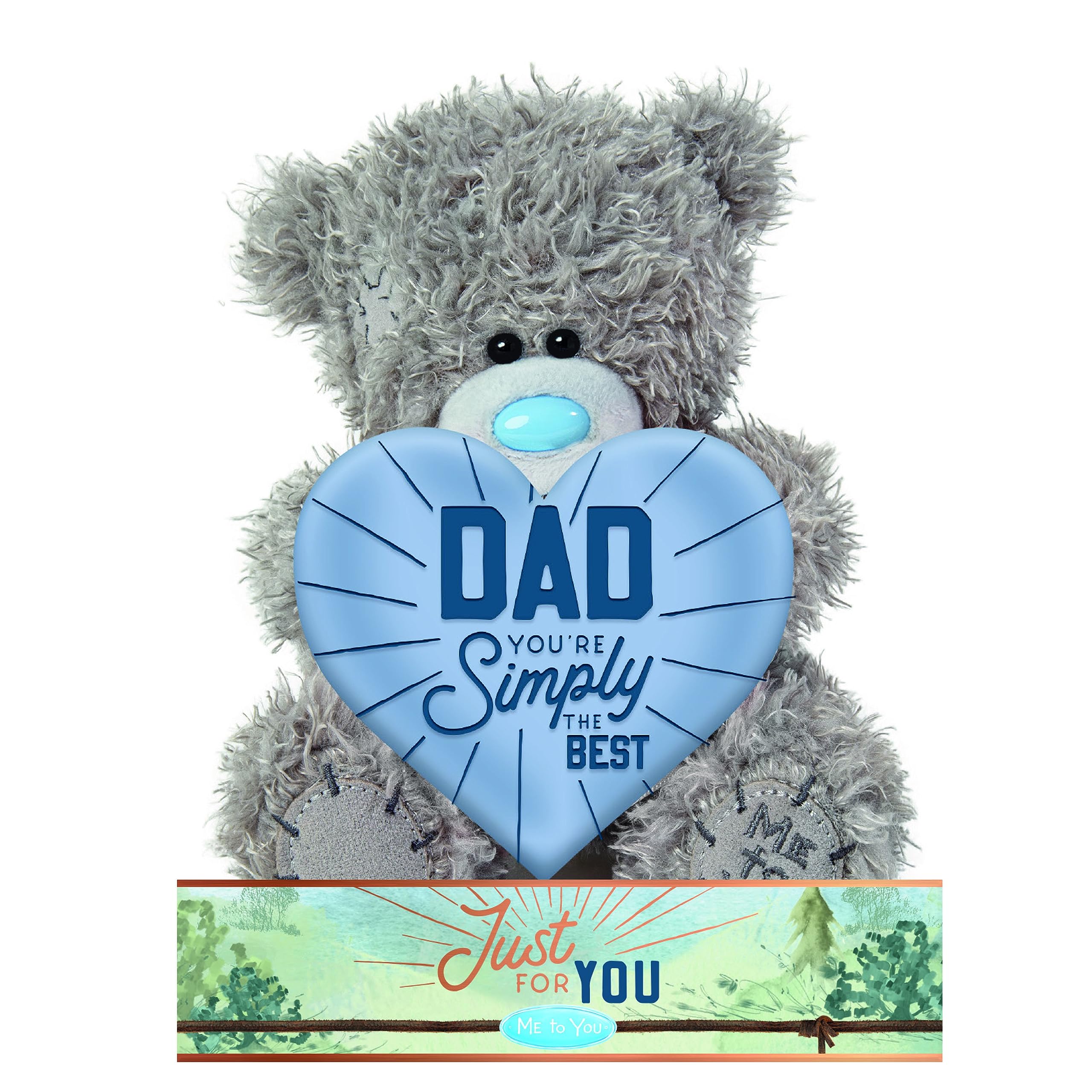 ME TO YOU Tatty Teddy Father's Day Bear Holding 'Dad You're Simply the Best' Heart - Official Collection FP701018, Grey, Blue, Navy Blue