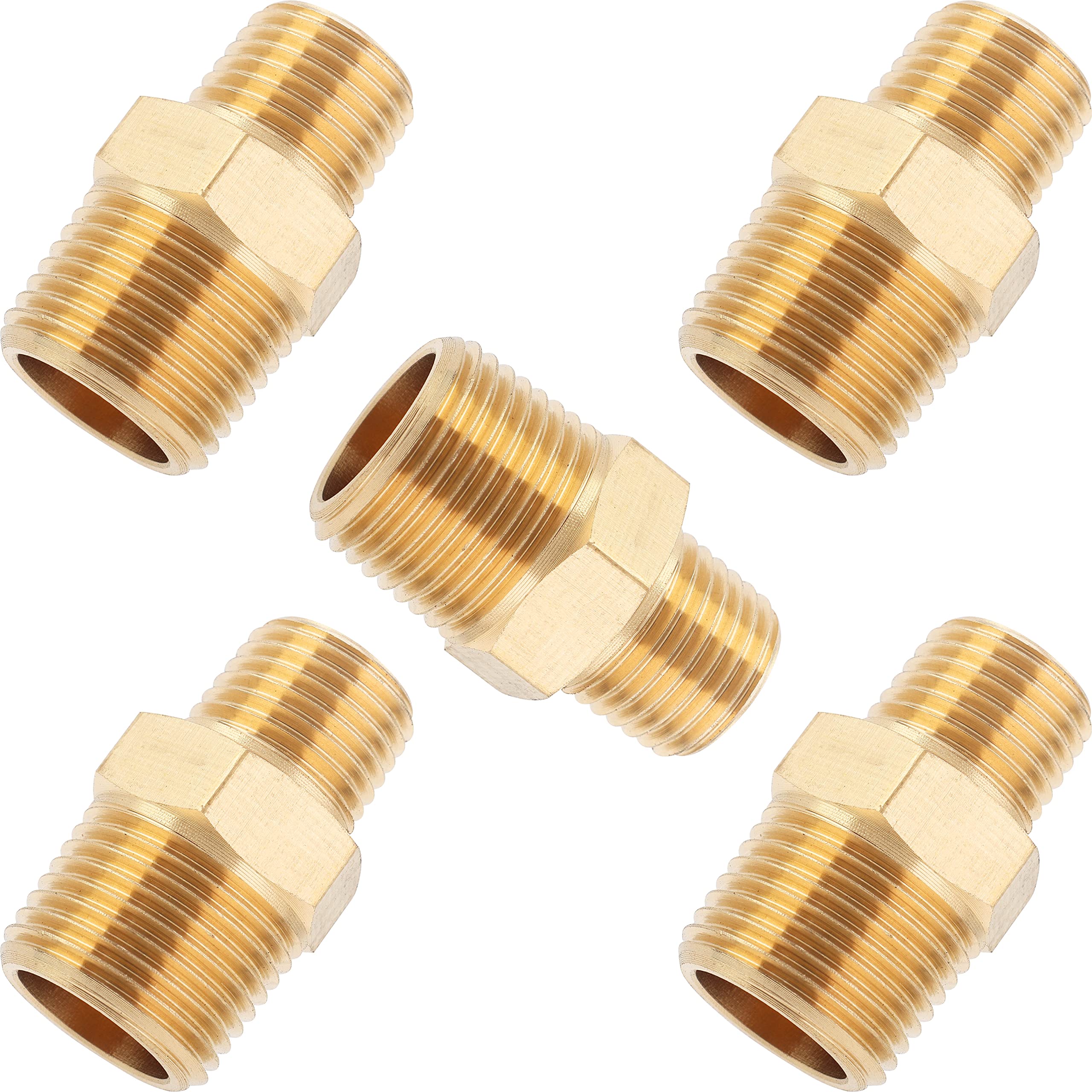 LTWFITTING Brass Pipe Hex Reducing Nipple Fitting 3/8-Inch x 1/4-Inch Male BSPT (Pack of 5)