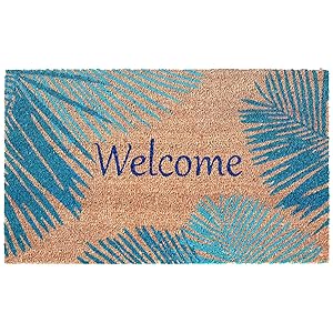 Liora Manne Natura Tropical Palm Border Blue Outdoor Welcome Coir Door Mat, 18" X 30"