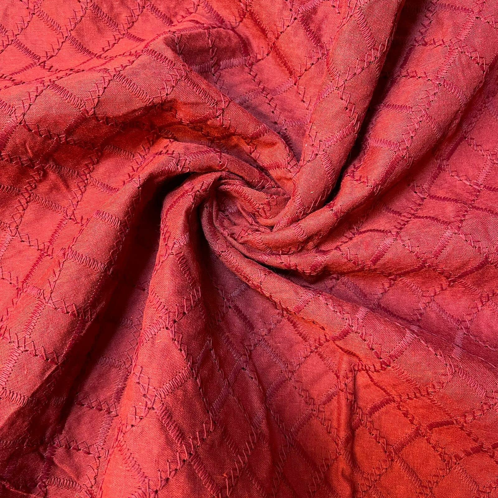 Schiffly 100% Cotton Lawn Broderie Anglaise Embroidery Dress Craft Fabric 44" (5 Meter, Maroon)