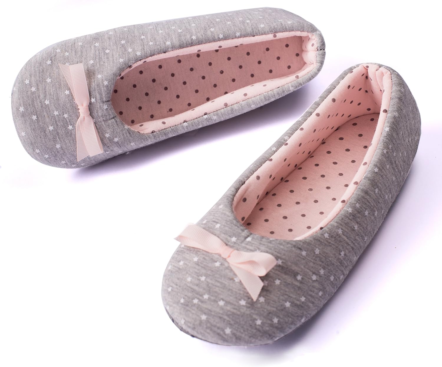 Sleepers Louise: Pantofole Ballerina Donna Con Fiocco E Memory Foam - Rosa Pois