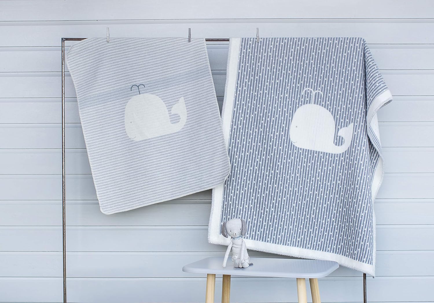 Fussenegger Baby Blanket "Whale/Stripes" Felt, Gray, 70x90 cm (1er Pack) - Image 4