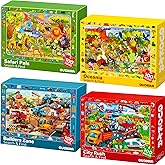 QUOKKA 100 Piece Puzzles for Kids Ages 4-6 – 4xSET Jigsaw Puzzles for Kids Ages 6-8 – Educational Search & Find Game with Animals, Cars for Childrens 5-8 – Toddler Learning Toy Gift for Boys and Girls
