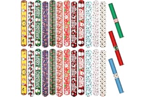 MOJIEZUO 24pcs Christmas Wrapping Paper Roll Holder Clips,Holiday Flip Wraps,8.7 * 1.2IN PVC Slap Bracelets,Poster Paper Roll Holder Stabilize,Gift Wrap Gadgets for Xmas Poster Organizer Storage