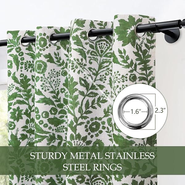 DRIFTAWAY JULIA 100% BLACKOUT LINEN CURTAINS FOR BEDROOM GREEN FLORAL WATERCOLOR PATTERN DOUBLE LAYER THERMAL INSULATED SOUND REDUCING DRAPE FOR LIVING ROOM GROMMET 2 PANELS EACH W52 X L96 LINEN GREEN