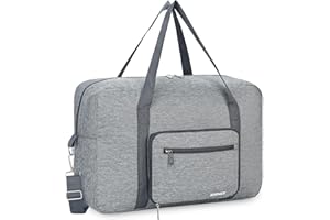 NARWEY For Spirit Airlines Personal Item Bag 18x14x8 Foldable Travel Duffel Bag Tote Carry on Luggage for Women and Men (Grey (with Shoulder Strap))