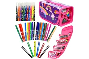 GirlZone Fruit Scented Markers Set with Case, 38 Vibrant Colors, Washable Art & Craft Kids Marker Set for Drawing, Sketching and Coloring, Rainbow Gifts for Kids, Girls Birthday