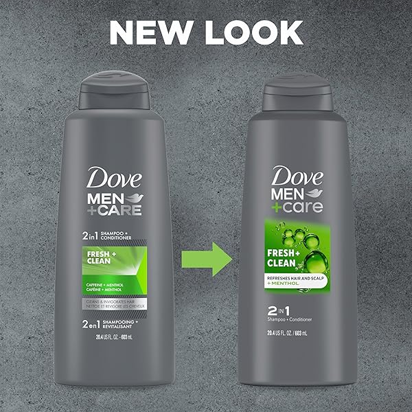 DOVE MEN + CARE FORTIFYING 2-IN-1 SHAMPOO AND CONDITIONER FRESH AND CLEAN WITH CAFFEINE FOR EVERYDAY CARE HELPS STRENGTHEN AND NOURISH HAIR 20.4 OZ