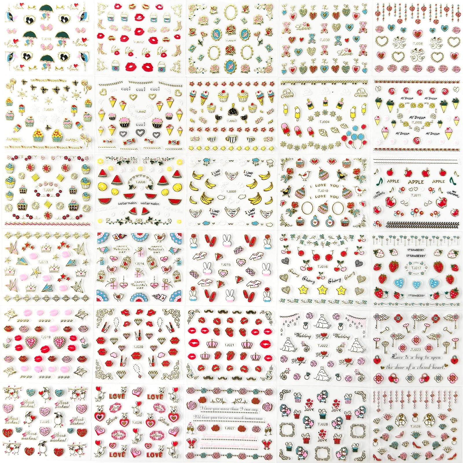 30 Sheets Valentine's Day Nail Art Stickers Red Heart Nail Decals 3D Self-Adhesive Rose Lip Kiss Nail Supplies DIY Acrylic Nails Decoration Accessories for Women and Girls - Image 7