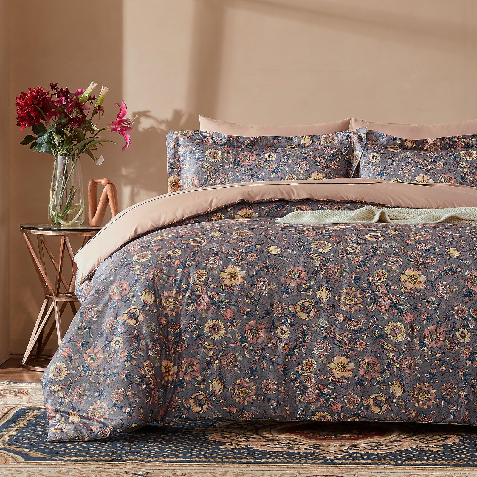 Photo 1 of Cupocupa Duvet Cover King Size Set Boho Floral Pattern King Duvet Cover Set for King Size Bed Vintage Soft Bedding Leaf Print Paisley Duvet Cover with Pillowcases
