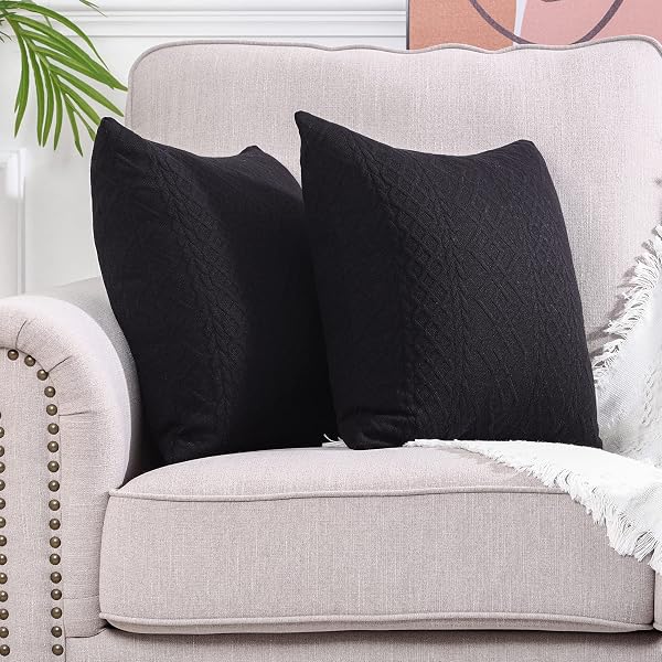 YAERTUN PACK OF 2 SUPER SOFT DECORATIVE THROW PILLOW COVERS SQUARE CUSHION CASES PILLOWCASES FOR COUCH SOFA BEDROOM CAR MODERN EMBOSSED PATTERNED,24 X 24 INCH,BLACK