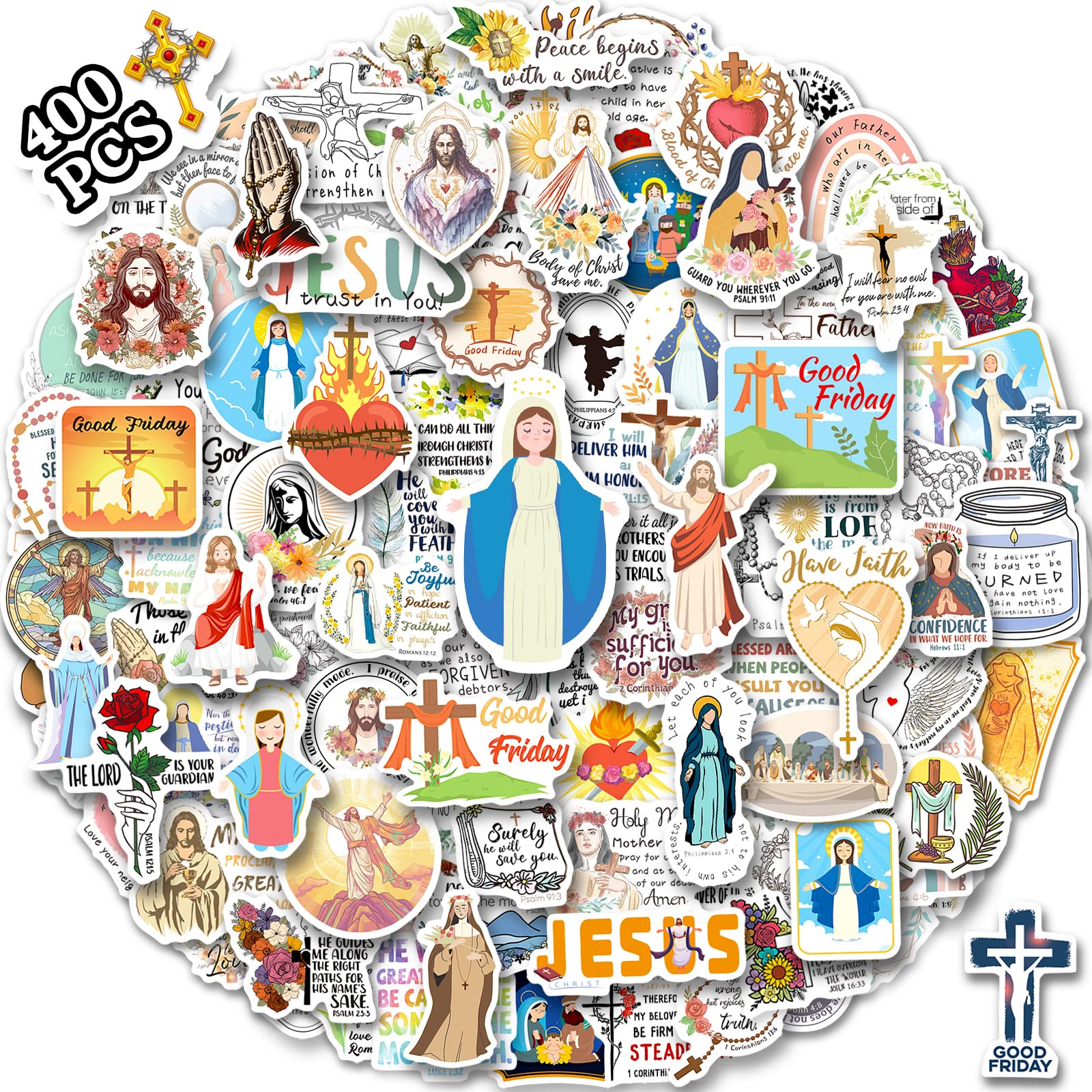 Catholic Stickers 400PCS Religious Stickers for Kids, Bible Verse Stickers for Journaling Women Catholic Jesus Stickers for Water Bottles Laptop Catholic Gifts