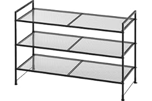 SimpleHouseware 3-Tier Stackable Mesh Shoe Racks with Shelves for 9 Pairs of Shoes Storage, Black