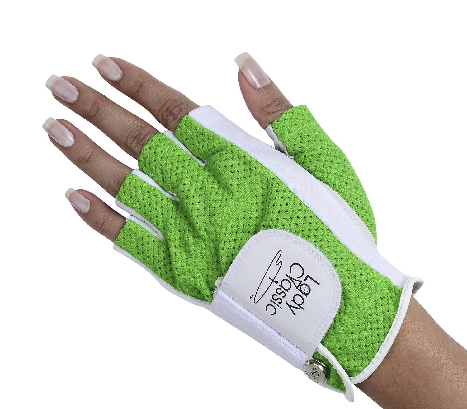 Lady Classic Half Glove Left Hand White and Green Medium