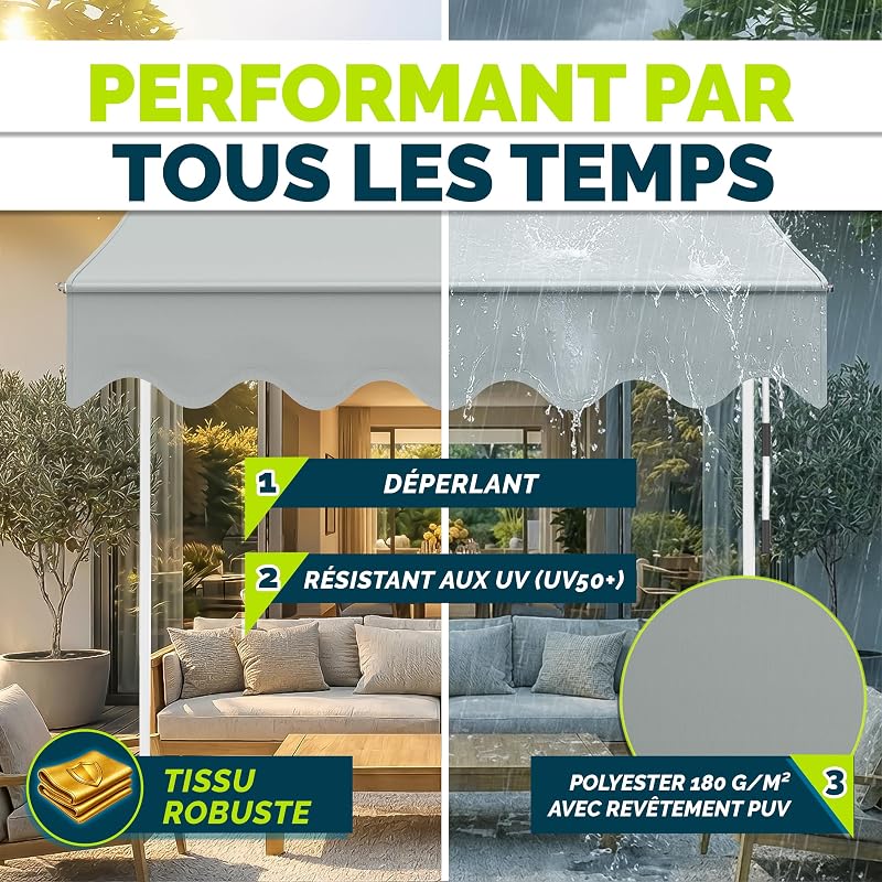 Store Banne Manuel rétractable avec manivelle pour Le Balcon | Marquise de terrasse sans percement | Marquise Soleil de Balcon auvent téléscopique (Gris Clair, 250cm)