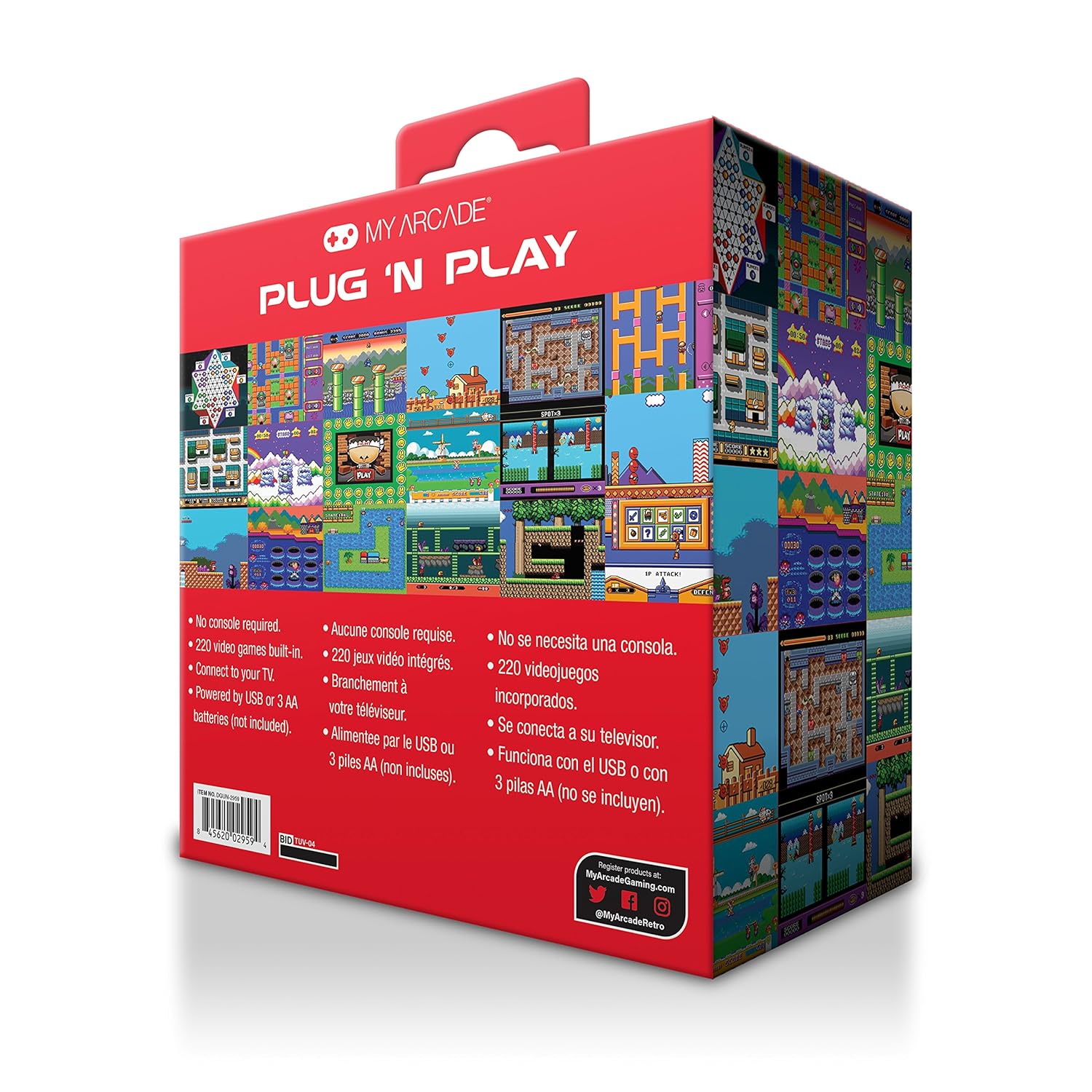 My Arcade Plug N Play TV Game Console: 220 Retro Style Games, Plugs Into TV, Battery or USB Powered, Ergonomic Controller Shape, Tactile Buttons: Video Games