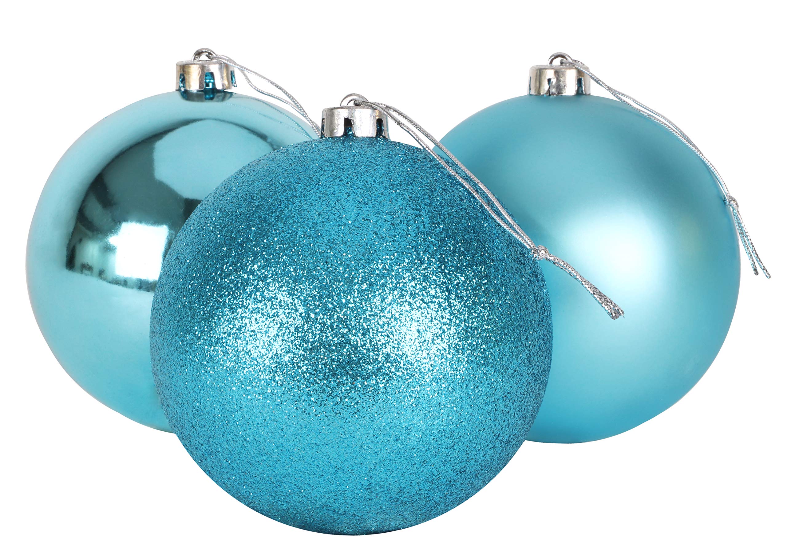 Christmas Concepts® 3-150mm (6") Extra Large Baubles - Shiny, Matte & Glitter Design - Christmas Decorations (Turquoise)