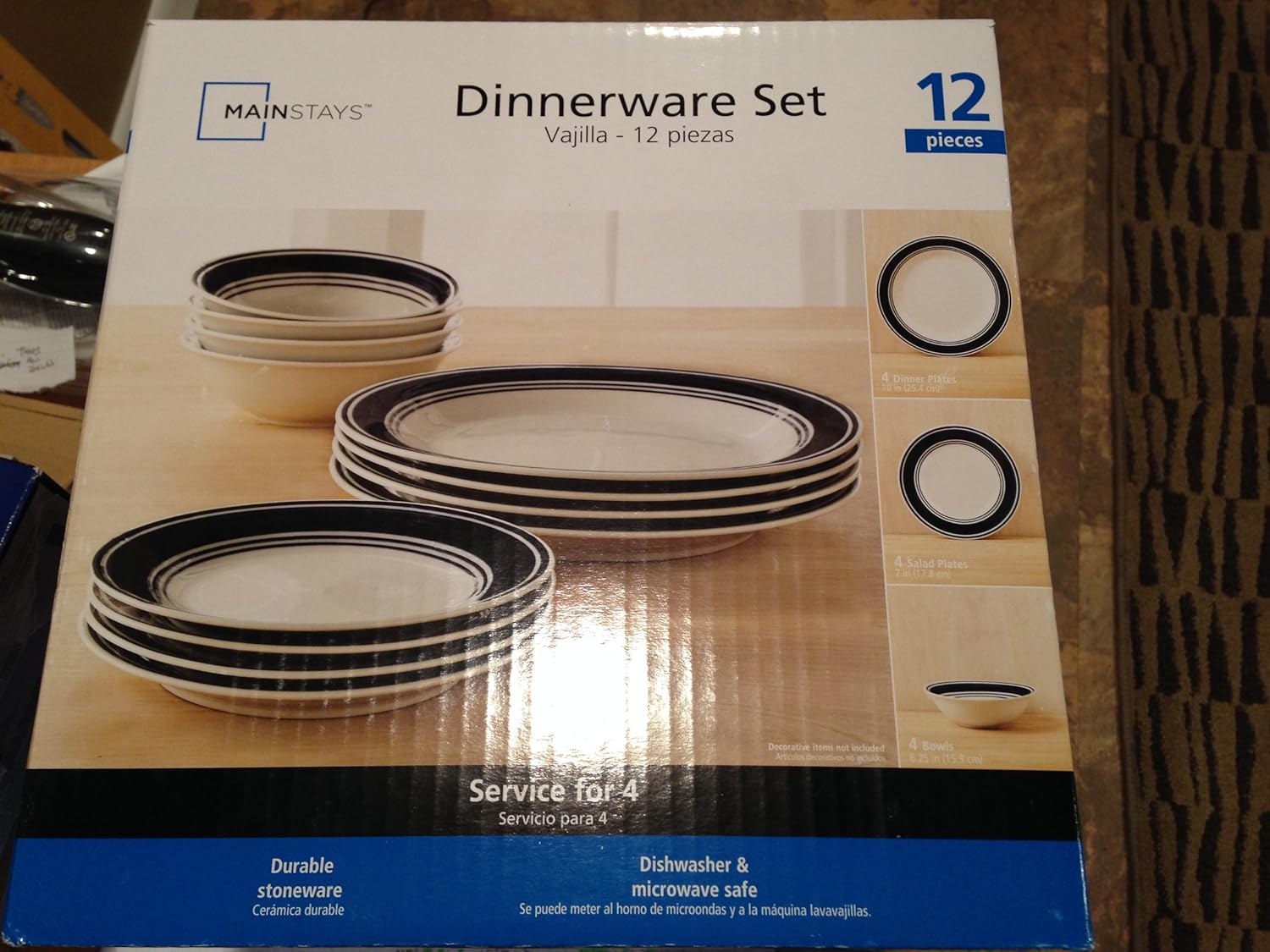 Mainstays Blue Banded 12pc Dinnerware Set Kitchen & Dining