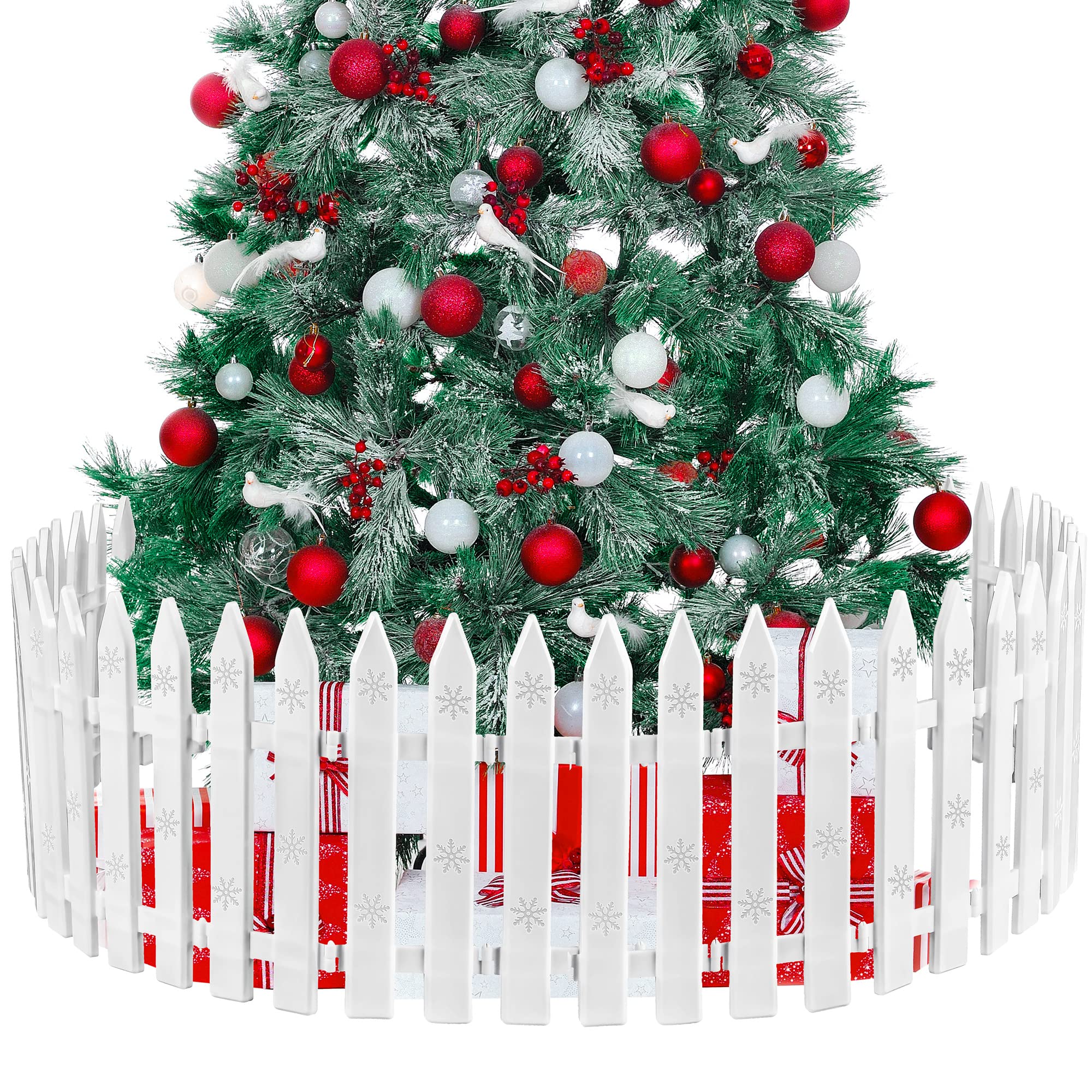 Photo 1 of URATOT 30 Pieces Christmas Tree Thick White Plastic Picket Fence Christmas Tree Fence for Pets Kids Holiday Party Garden Home Fences Decoration, 12 Inches