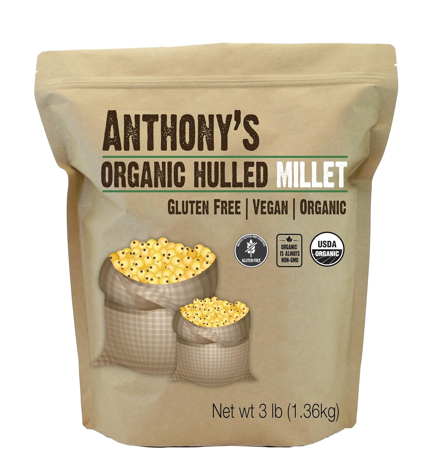 Organic Hulled Millet (3lb) by Anthony's Gluten Free, Raw and USA