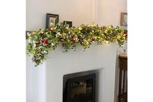 6.3FT Christmas Garland with LED String Lights, Anna's Whimsy 144 Branch Tips Seasonal Artificial Pine Winter Cypress Greenery Garland, Christmas Decorations Holiday Indoor Outdoor Christmas Decor