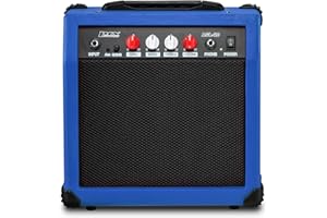 LyxPro Electric Guitar Amp 20 Watt Amplifier Built in Speaker Headphone Jack and Aux Input Includes Gain Bass Treble Volume and Grind - Blue