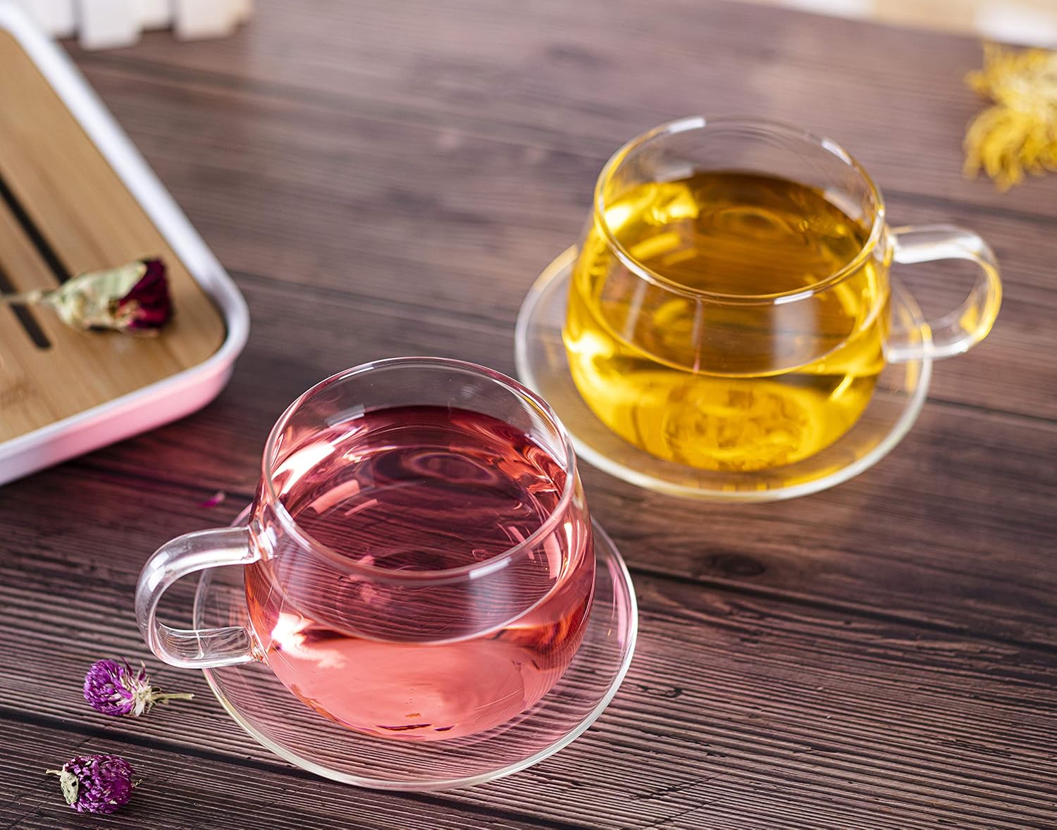 8.7 OZ Clear and Lightweight Glass Tea Cups and Saucers Set GTCS01 4