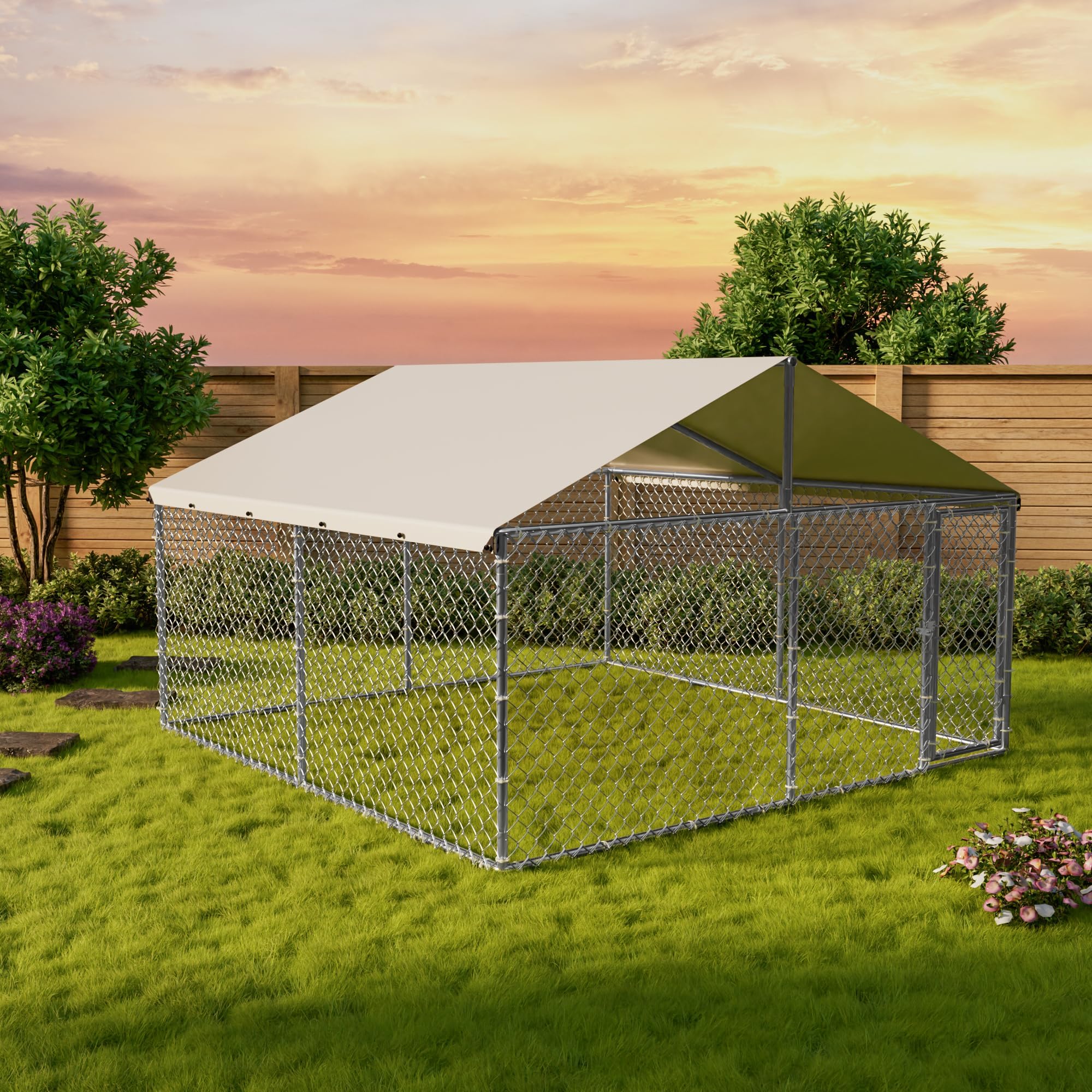 Photo 1 of Large Outdoor Dog Kennel, 10x10x6ft Dog Kennel with Waterproof & UV-Resistant Cover, Large Dog House for Outside Backyard Farm