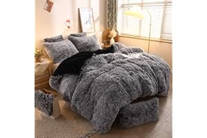 XeGe Plush Shaggy Duvet Cover, Luxury Ultra Soft Crystal Velvet Fuzzy Bedding 1PC(1 Faux Fur Duvet Cover), Fluffy Furry Comforter Cover with Zipper Closure(Queen, Black Ombre)