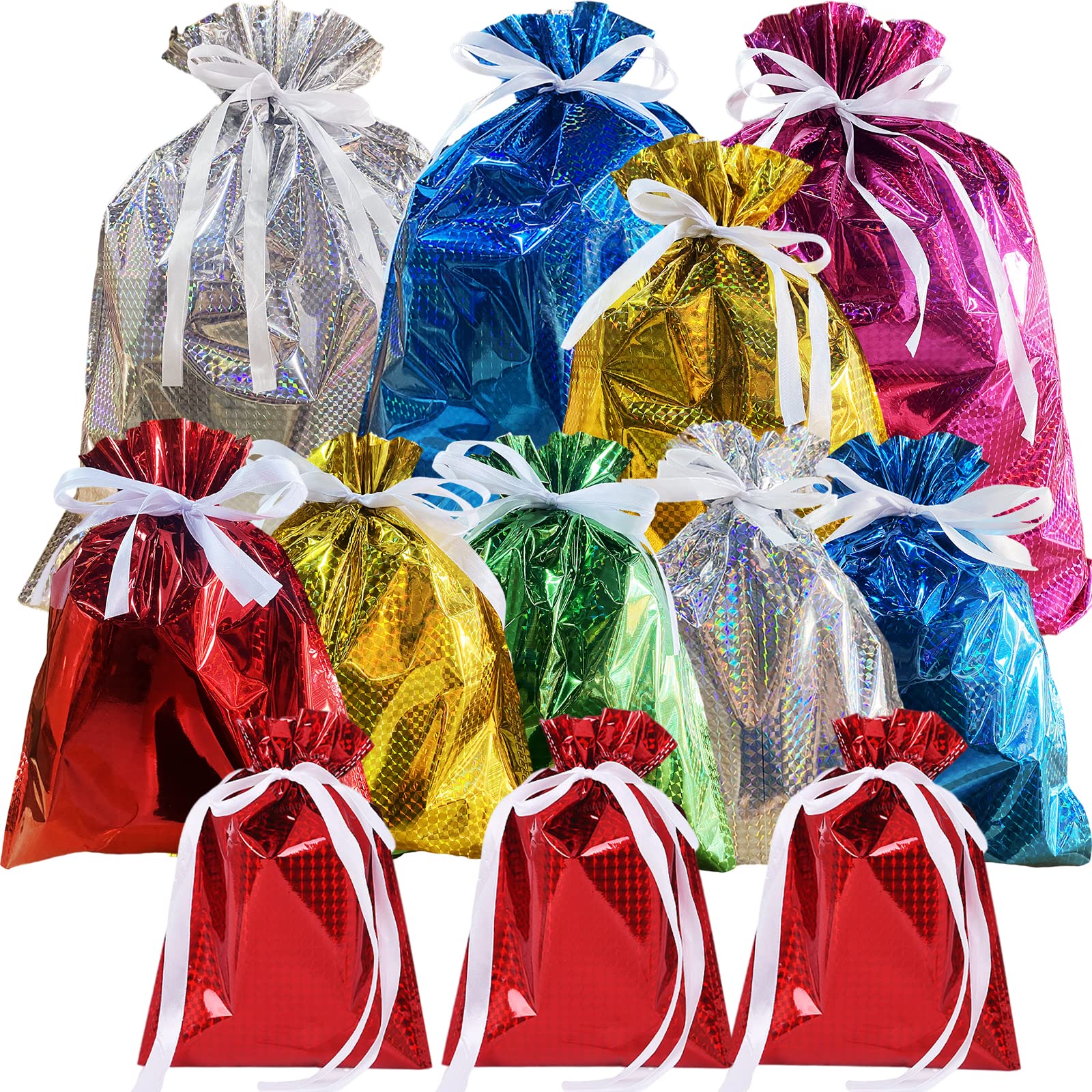 Gift Drawstring Gift Bags Multipack,12 Pack Large Reusable Solid Color Bag Birthday Foil Shinning Gift Bags,Jumbo GiftBag Wedding Gift Wrapping Bag for Wrapping Presents Birthday Party