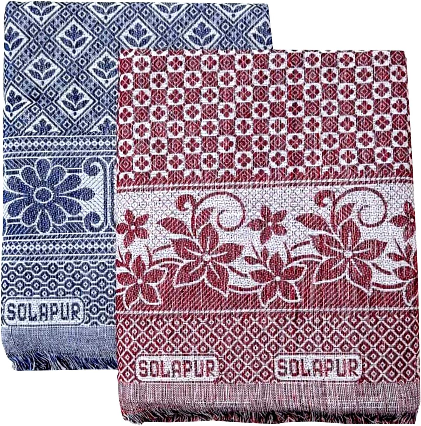 Buy Gouri Textiles Solapur Cotton Blue/RED Chaddar Blanket 58" X 88