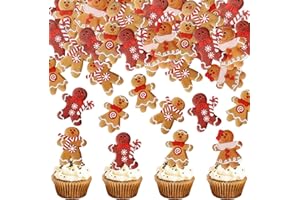 Cyodoos 40PCS Edible Merry Christmas Cupcake Toppers - Wafer Paper Gingerbread Man Cupcake Toppers Decorations for Christmas Theme New Year Holiday Party Cake Decorations Supplies