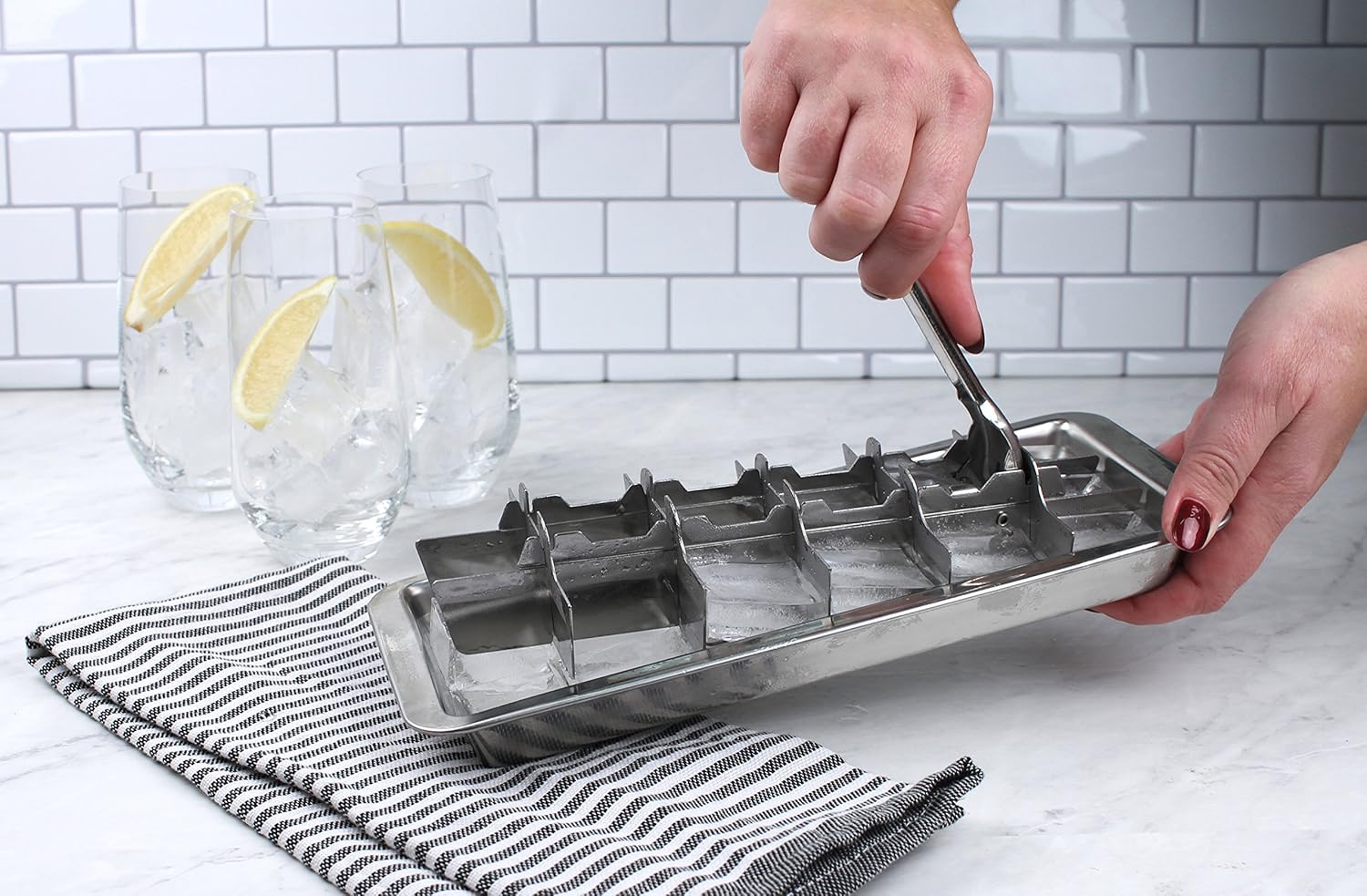 RSVP International Endurance Vintage Inspired Ice Cube Tray, 11" | Retro Design for Bars & Kitchens | Levers Remove Cubes | Heavy Duty Stainless Steel | Dishwasher Safe: Kitchen & Dining
