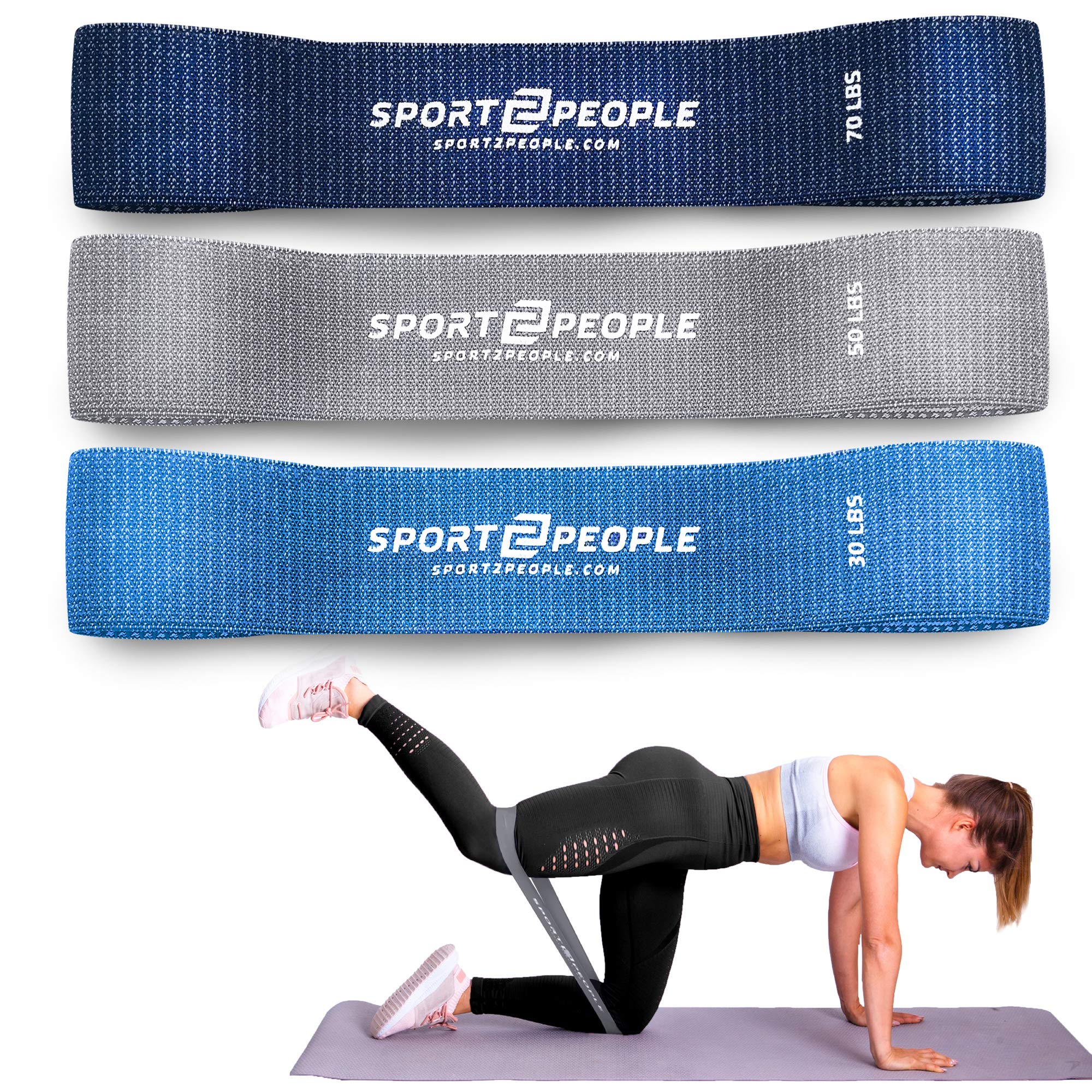 sport2people Exercise Resistance Loop Bands Set with 2 Workout E-Books for Strength Training and Physical Therapy - Fitness Mini Loops for Booty, Hips and Legs (Blue set)